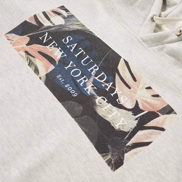 Saturdays NYC Men's Small Ditch Monstera Block Hoody Natural Heather Sweatshirt - Picture 15 of 16